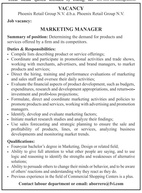 Marketing Manager vacancy